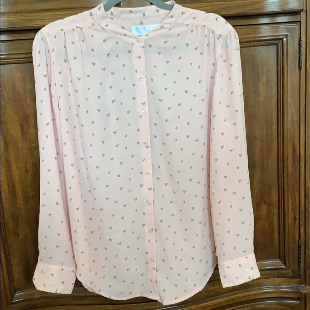 Pink with hearts - long sleeve blouse
